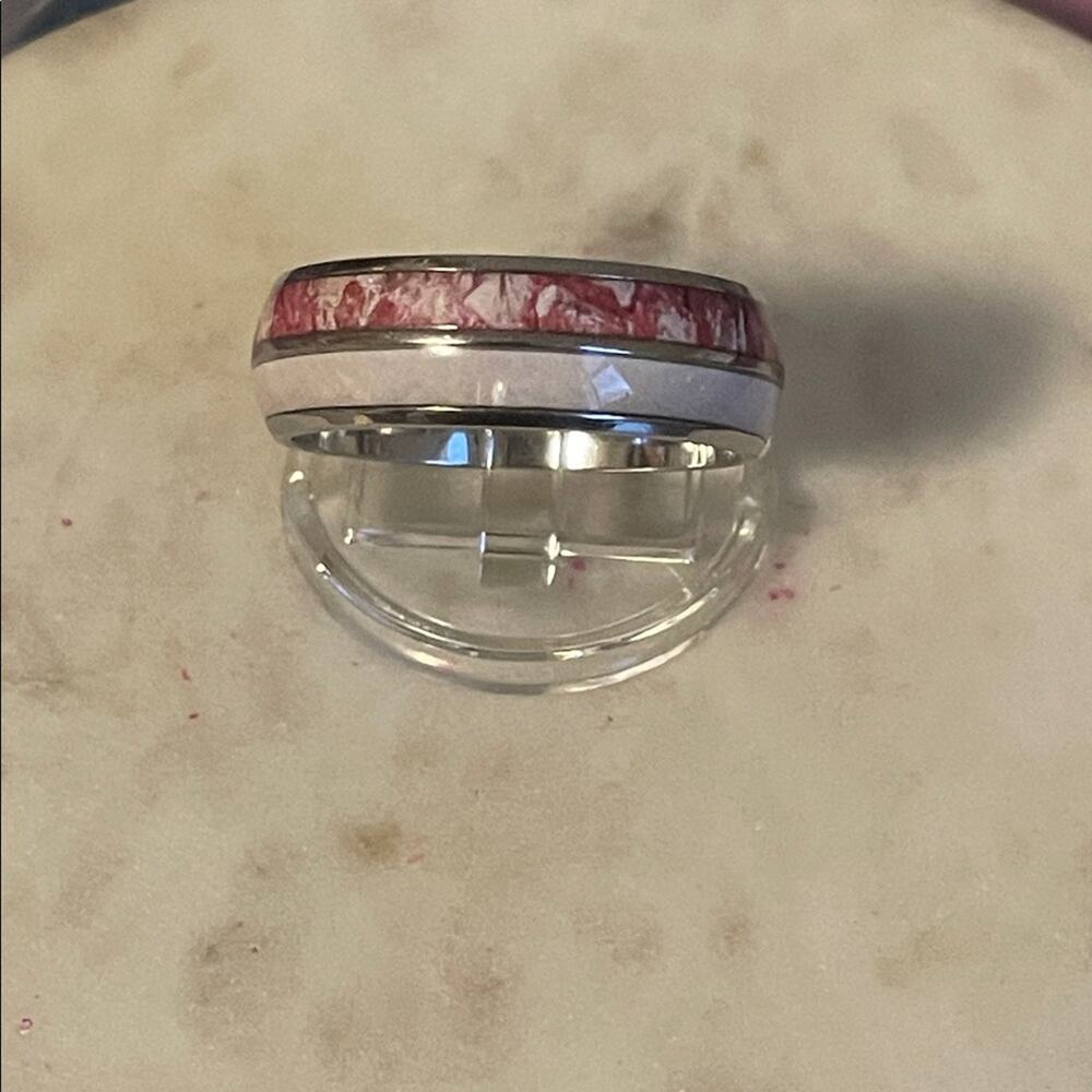 Pink and Silver Women's / men’s Ring stainless steel 10